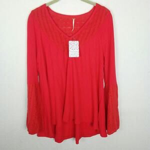 NWT Free People Parisian Nights Red Bell Sleeves Top Size Small Boho Oversized